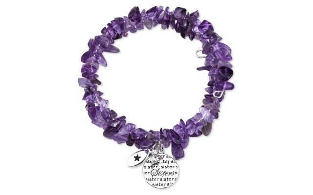  “Sisters” Beaded Stone Chip Coil Bracelet with Silver-Plated Brass Accents