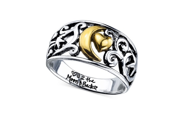  Two-Tone Moon Message Ring in Sterling (Silver,9)