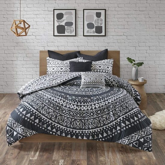 Urban Habitat Cotton Comforter Set-LuxeTraditional Design All Season Cozy Bedding with Matching Shams, Decorative Pillow (Black, Full/Queen)