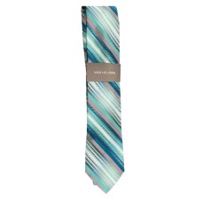 Van Heusen Blue Teal White Stripe Check 100% Silk Neck Tie One Size (Turquoise/Aqua)