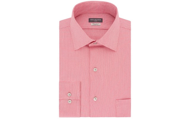  Men's Classic-Fit Wrinkle-Free Flex Collar Dress Shirts, Red, 18.5X34-35