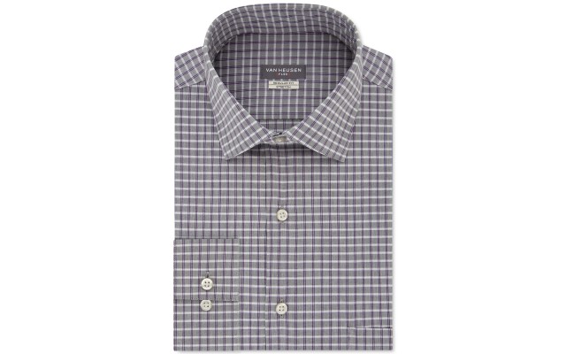  Men’s Classic/Regular Fit Flex Collar Stretch Gray Check Dress Shirts, Gray, 15.5X34-35