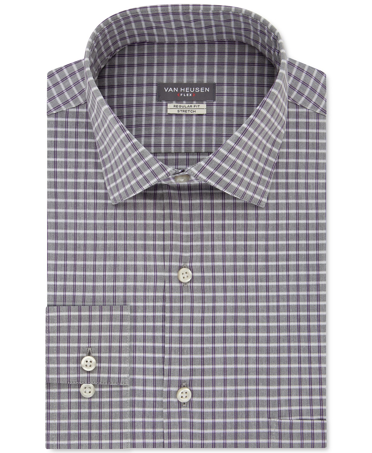 Van Heusen Men's Fitted Lux Sateen Solid Dress Shirt (Gray, 16X34-35) 