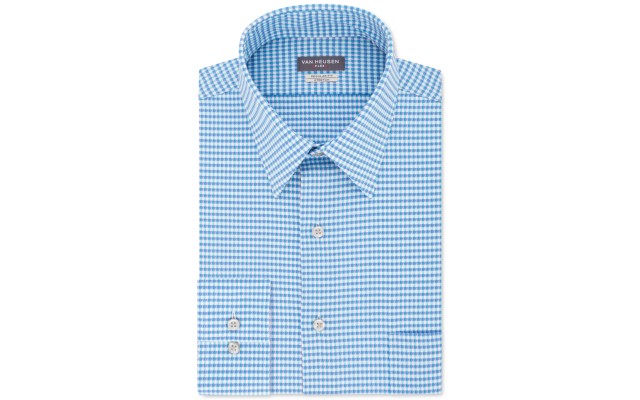  Men's Classic/Regular-Fit Performance Stretch Wrinkle-Free Flex-Collar Check Dress Shirts, Turquise, 14.5X32-33