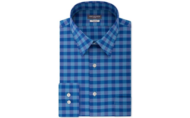  Men’s Fit Flex Collar Check Dress Shirt (Aqua, 17.5×34-35)