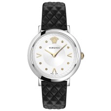 Versace Pop Chic Women’s Watch Black Leather Silver Steel Case 36mm VEVD00119