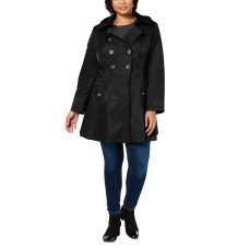 Via Spiga Hooded Skirted Trench Coat (Black, 3X)