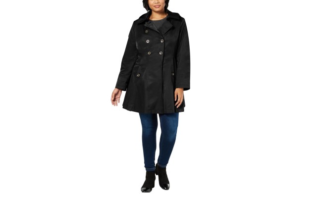  Hooded Skirted Trench Coat (Black, 3X)