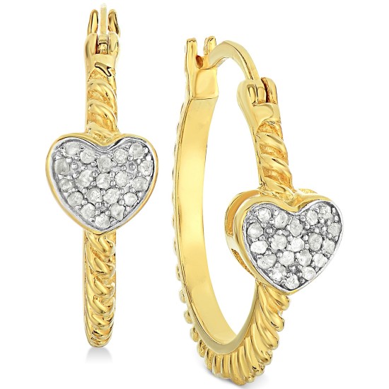  Diamond Heart Hoop Earrings (Gold)