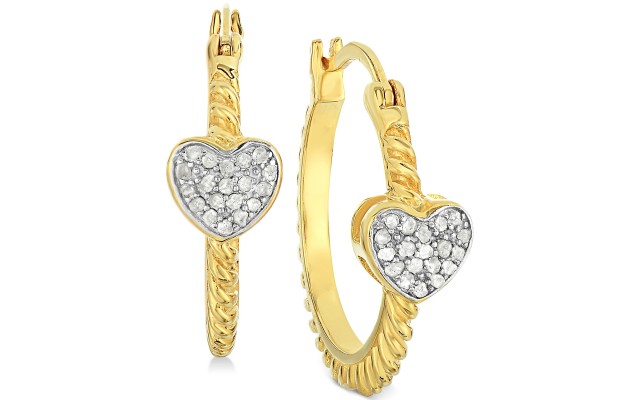  Diamond Heart Hoop Earrings (Gold)