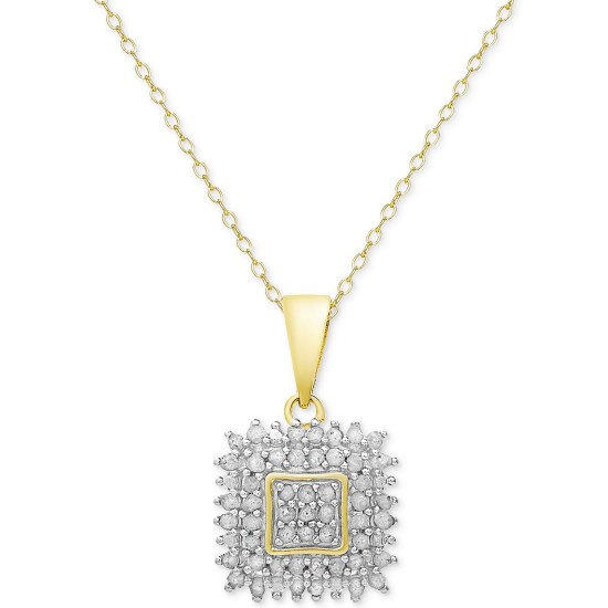  Diamond Square Pendant Necklace (Silver)