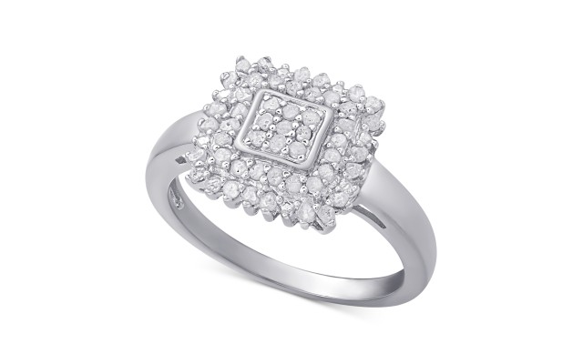  Diamond Square Ring (1/2 ct. t.w.) in Sterling Silver