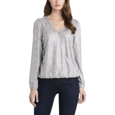 Vince Camuto Women's Fold-over Front Foil Ribbed Jersey Top (Gray)