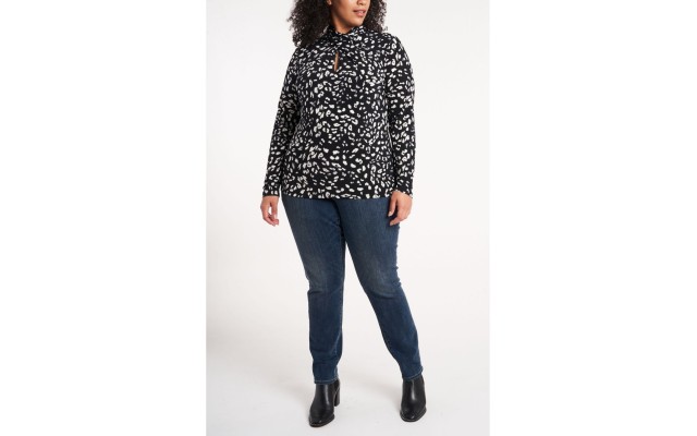  Women’s Plus Size Animal Whisper Print Knit Top Blouse, Gray, 1X