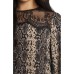  Women’s Snake Printed Lace Yoke Pleated Front Blouse, Gray, Small