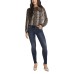  Women’s Snake Printed Lace Yoke Pleated Front Blouse, Gray, Small