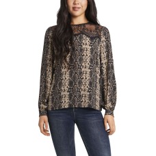 Vince Camuto Women’s Snake Printed Lace Yoke Pleated Front Blouse