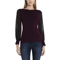 Vince Camuto Women’s Sparkle Knit Chiffon Sleeve Top (Pink, X-Small)