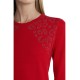  Women's Studded Shoulder Sweater, Red, Small
