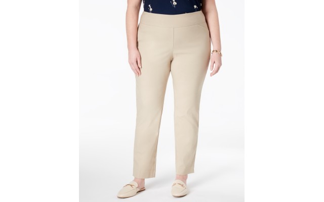 W  Plus Size Cambridge Tummy-Control Pull-On Pants -28W Petite -Light Beige
