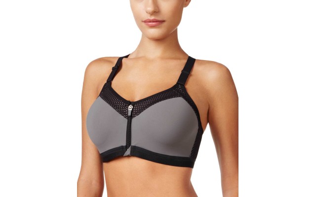  High-Impact Zipper-Front Sports Bra (Gray   30D)