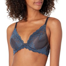 Wacoal Women’s Embrace Lace Plunge Contour Bra (Nine Iron/Ensign Blue, 34D)