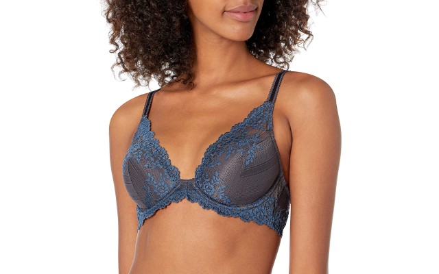  Women’s Embrace Lace Plunge Contour Bra (Nine Iron/Ensign Blue, 34D)