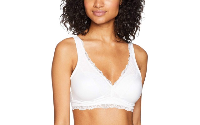 Warner’s Lace Escape Wirefree Contour Bra with Lace Trim RO3361A, White, 38 D