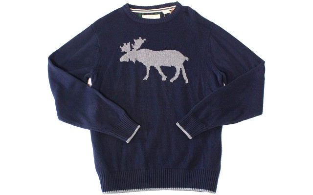  Mens Moose Pullover Sweater (Navy, XL)