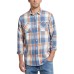  Men’s Burnt Out Plaid Shirts (Blue/Orange, L)