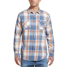 Weatherproof Vintage Men’s Burnt Out Plaid Shirts (Blue/Orange, L)