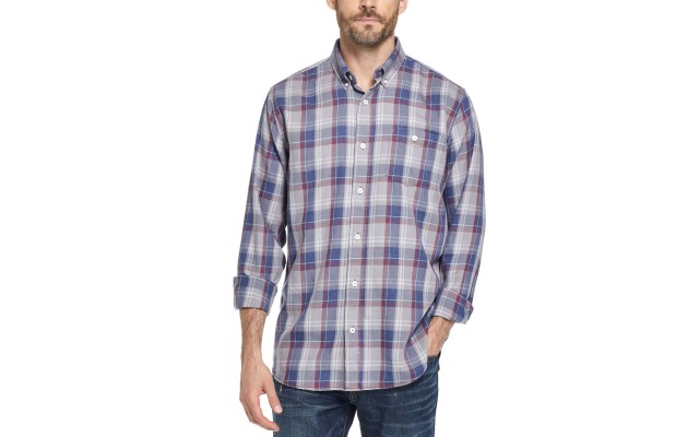  Men’s Button-Down Plaid Shirt (Gray,L)