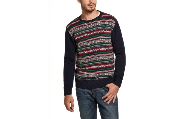  Vintage Men’s Fair Isle Sweater (Navy, XXL)