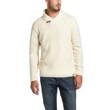 Weatherproof Vintage Men’s Fisherman Toggle Shawl Neck Sweater, Beige