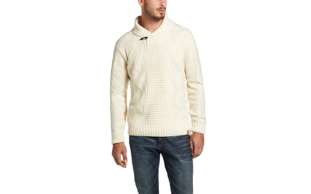  Vintage Men’s Fisherman Toggle Shawl Neck Sweater, Beige