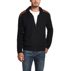 Weatherproof Vintage Men’s Full-Zip Swacket with Suede Patches (Black, XL)
