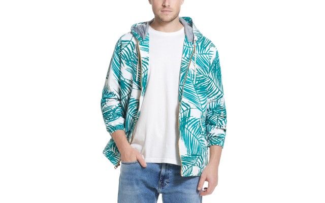  Men’s Leaf Print Nylon Jacket, Green, 2XL