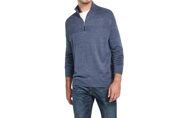  Vintage Men’s Soft Touch Quarter-Zip Sweater, Blue, Medium