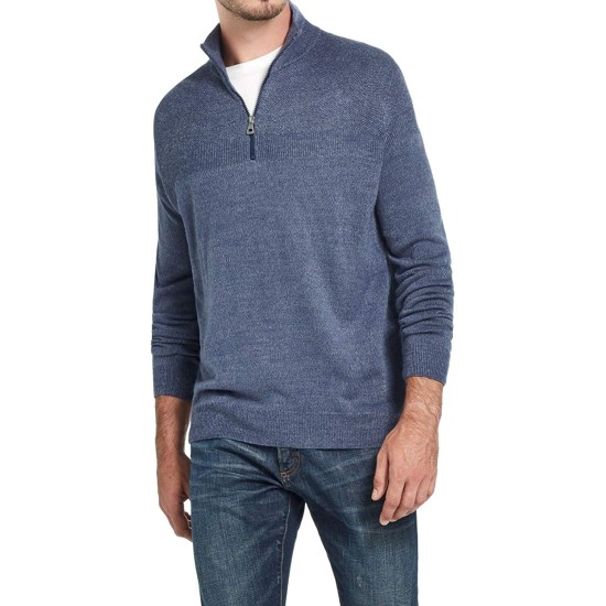  Vintage Men’s Soft Touch Quarter-Zip Sweater, Blue, Small
