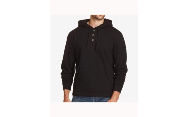  Men’s Textured Henley Hoodie (Black, M)