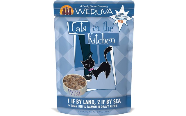  Cats in the Kitchen Grain-Free Natural Wet Cat Food Pouches, 1 if by land 2 if by sea, Pack of 8