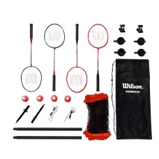 Wilson Outdoor Badminton Kit Infrared Shuttlecocks 4 Hypersteel Racquets 4 Shuttlecocks 20 ft Ağ  Carrying Bag – Red
