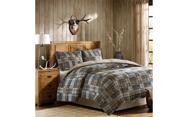  Plaid Bed Comforter Set Ultra Soft Microfiber 3 Pcs. Bedding Sets – Bedroom Comforters (Grey/Blue, Full/Queen)