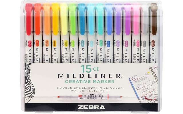  Mildliner, Double Ended Highlighter, Broad and Fine Tips, Assorted Colors, 15 Pack