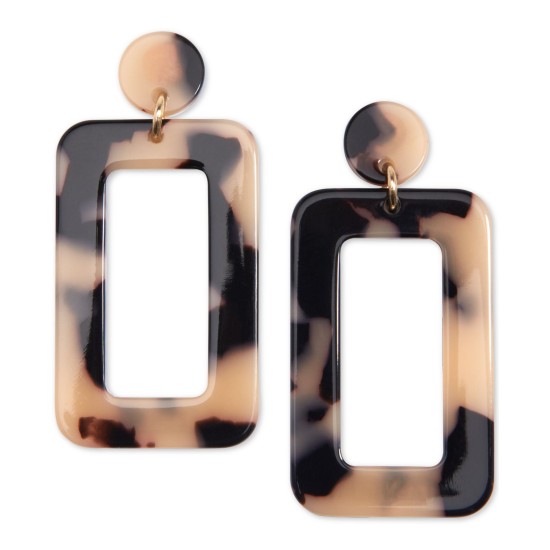  Gold-Tone Acetate Cutout Drop Earrings, Beige
