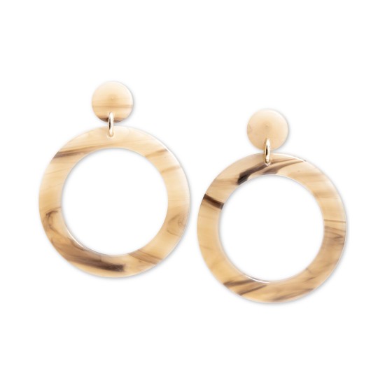  Gold-Tone Acetate Tortoise Shell-Look Drop Earrings, Beige