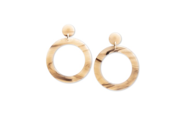  Gold-Tone Acetate Tortoise Shell-Look Drop Earrings, Beige