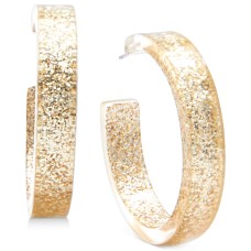 ZENZII Gold-Tone Medium Glitter Resin Hoop Earrings