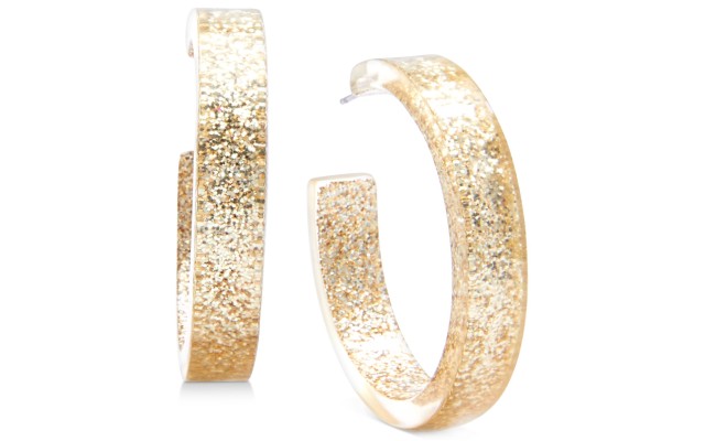  Gold-Tone Medium Glitter Resin Hoop Earrings