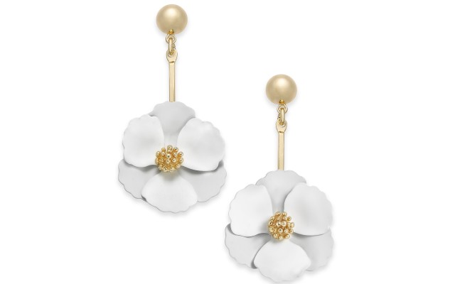  Gold-Tone Painted Flower Drop Earrings